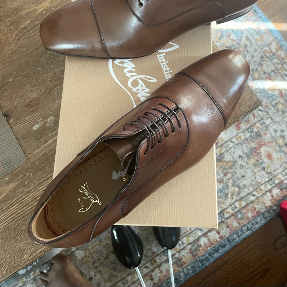 Greggo flat calf patine  Christine Louboutin size 45, husband wore them once